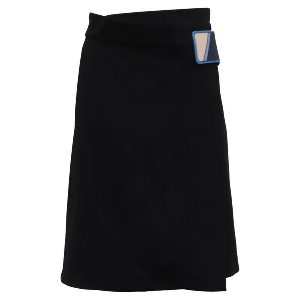 Prada Rubber-Patch Accent Midi Skirt in Black Cotton